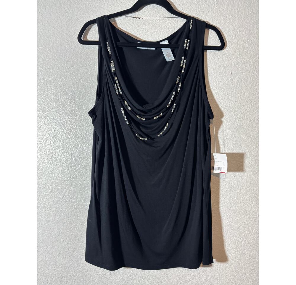 JH Collectibles NWT Women's Size 2X Black Beaded Draped Cowl Neck Sleeveless Top